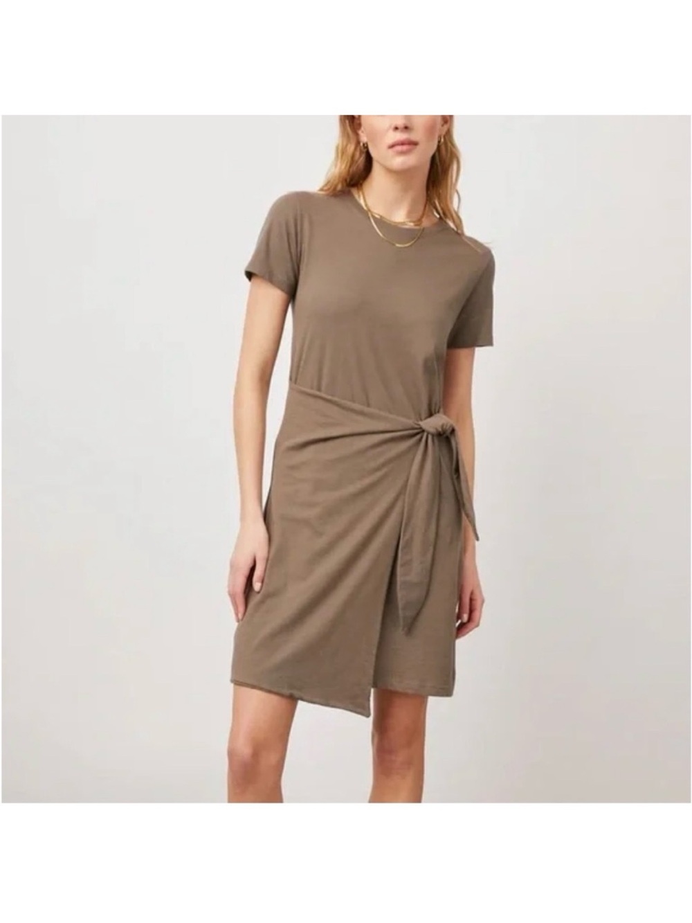 Rails Short Sleeve Tie-Waist Mini Dress in Taupe
